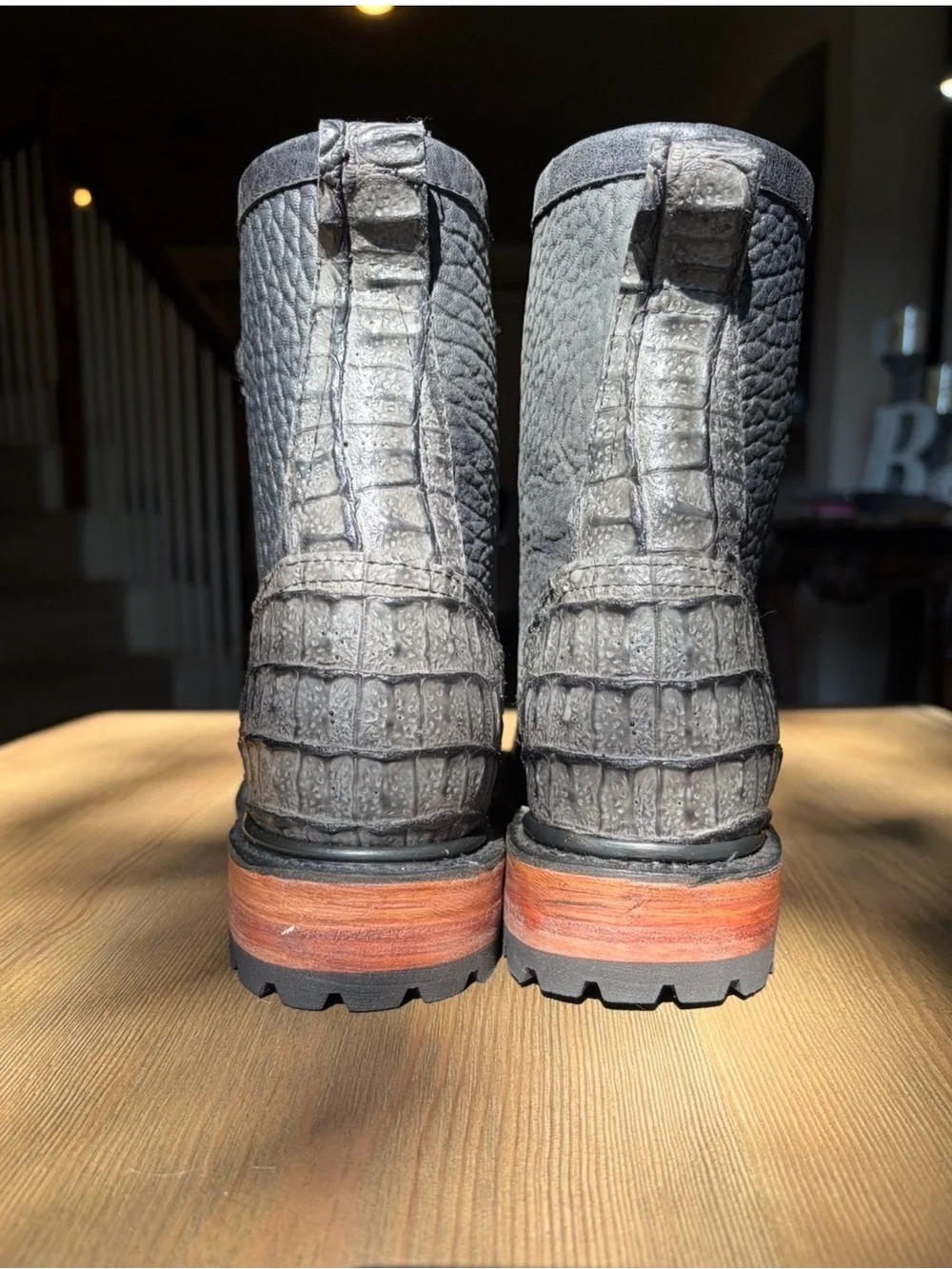 GRAIL Black Caiman Crocodile Packer Boots Mens 7 Fits Womens 9 Unworn)